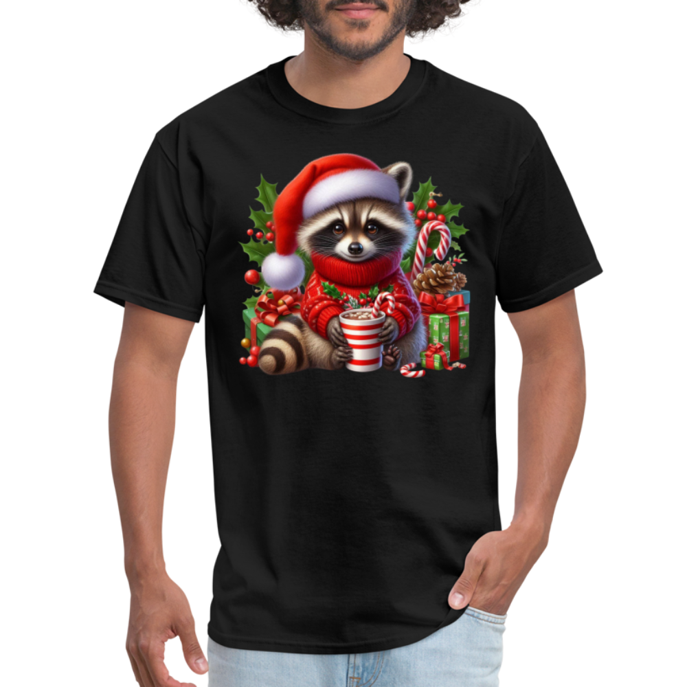 Christmas Cute Feral Raccoon T-Shirt - black