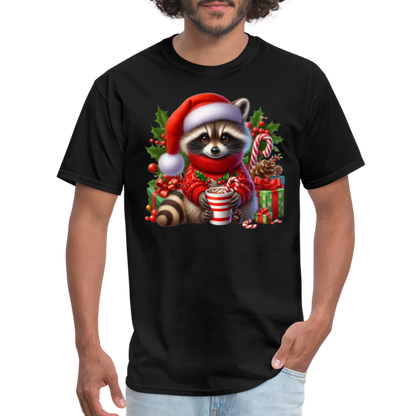 Christmas Cute Feral Raccoon T-Shirt - black