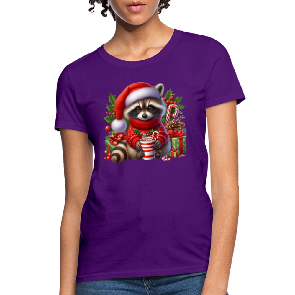 Christmas Cute Feral Raccoon Women's Contoured T-Shirt - purple