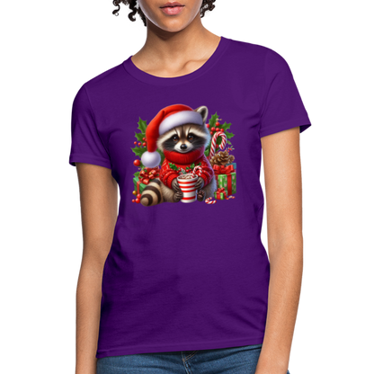 Christmas Cute Feral Raccoon Women's Contoured T-Shirt - purple