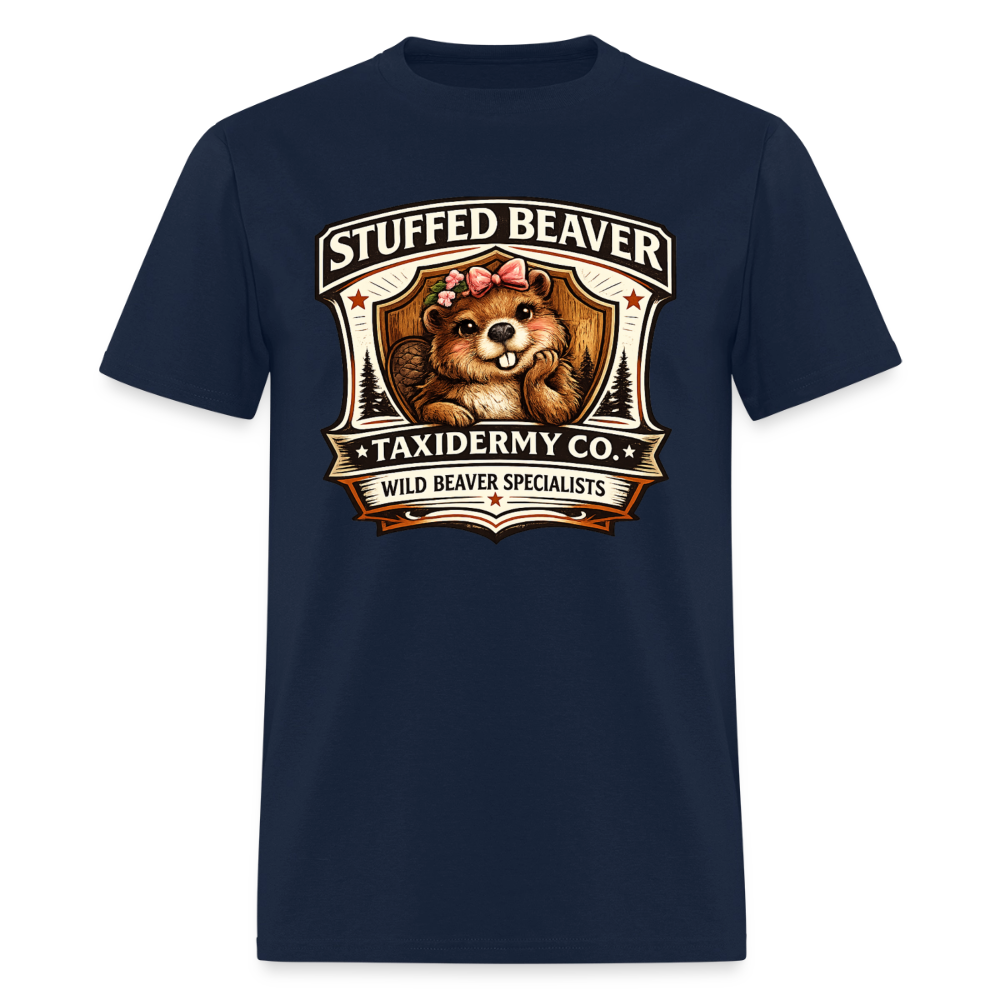 Stuffed Beaver Taxidermy Funny Adult T-Shirt Color: Navy