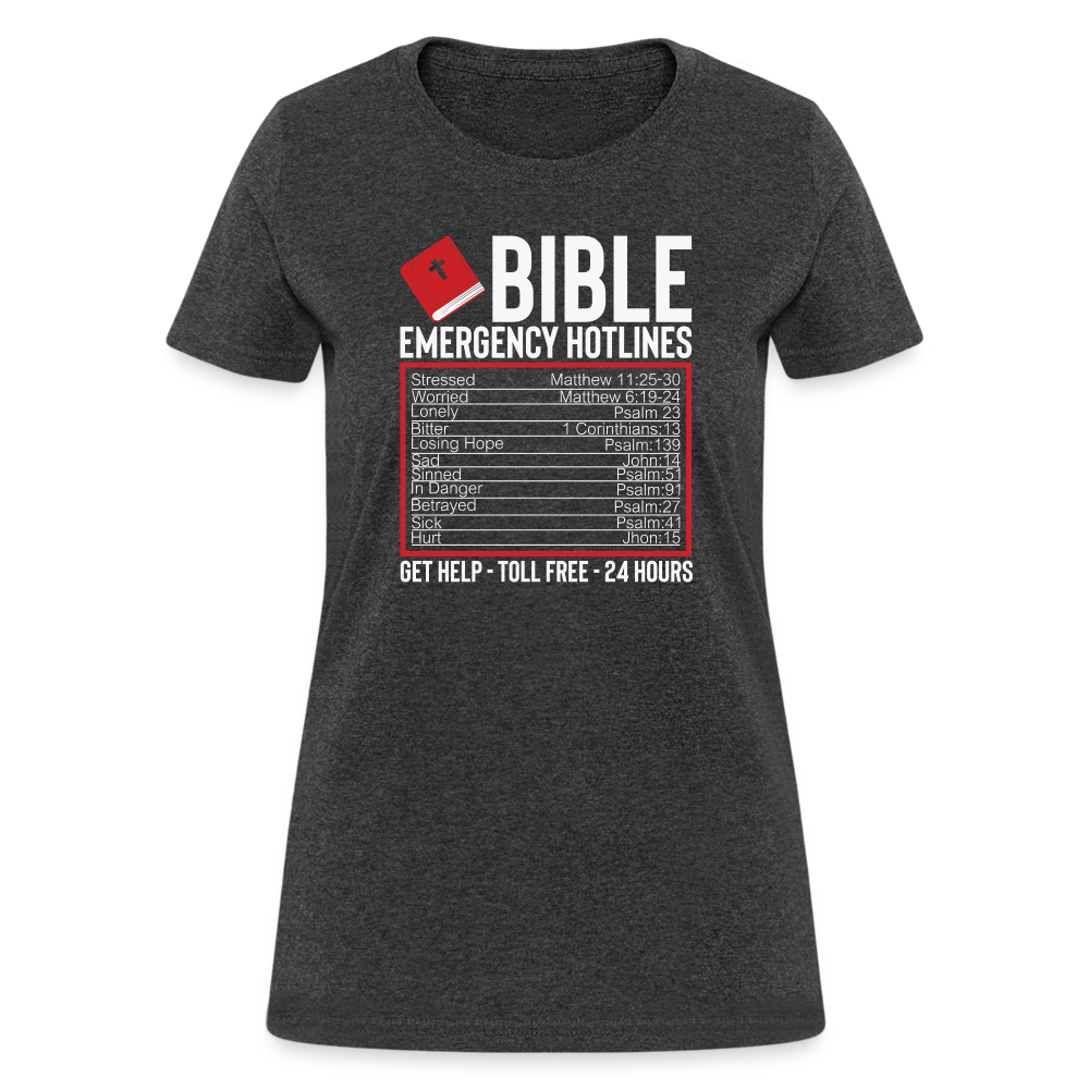 Bible Emergency Hotline (Scriptures) Women's Contoured T-Shirt - heather black