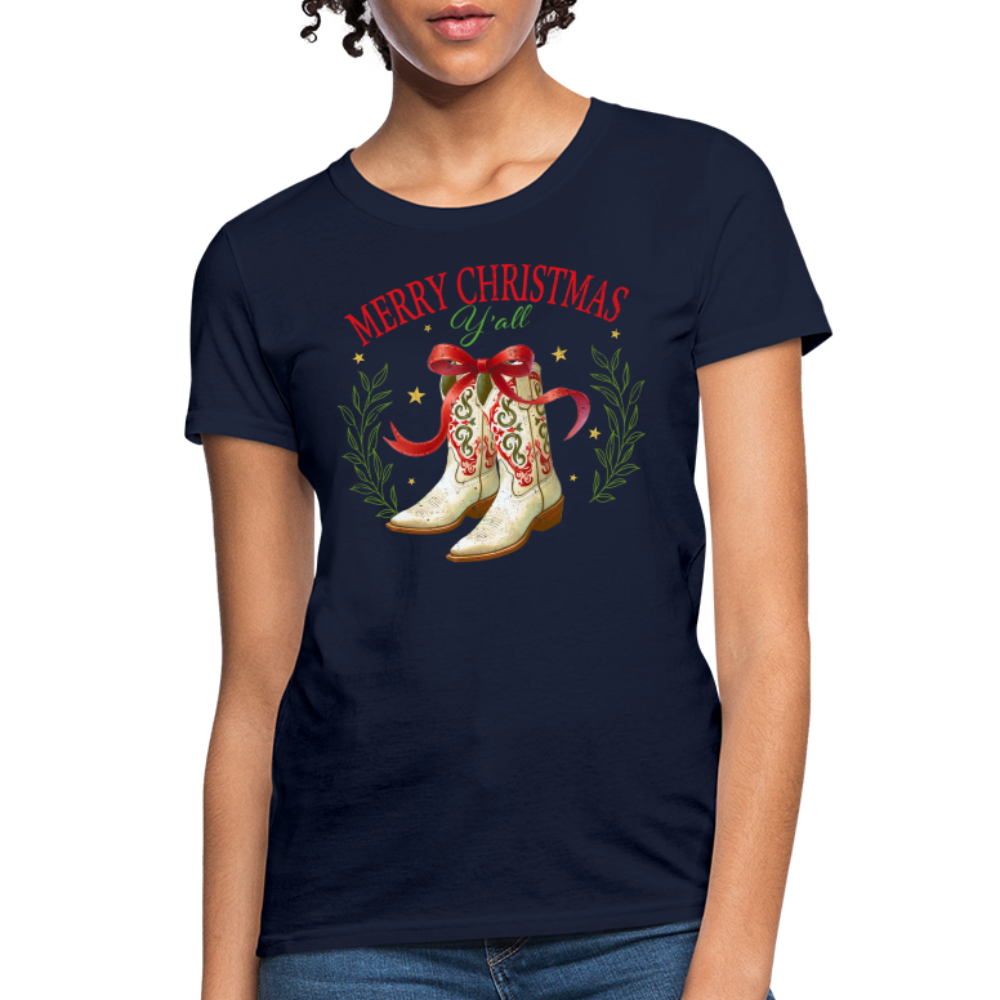 Merry Christmas Y'all Women's Contoured T-Shirt - navy