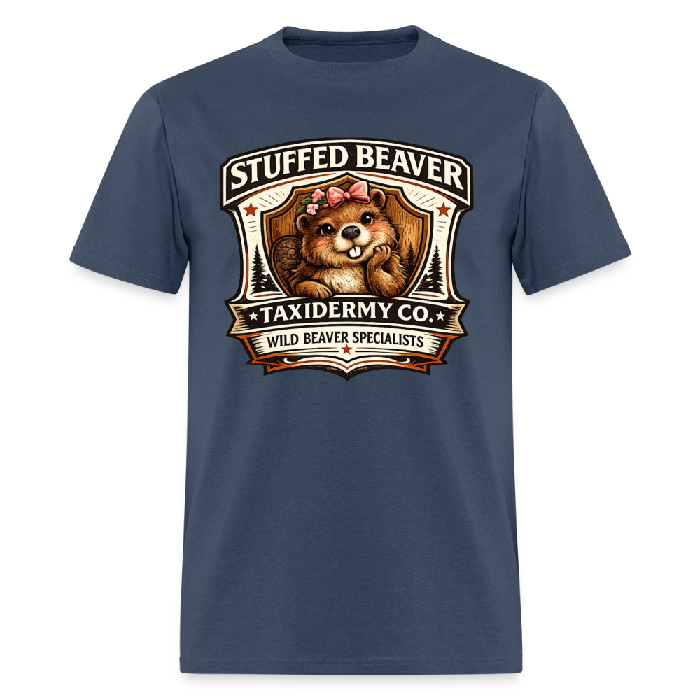 Stuffed Beaver Taxidermy Funny Adult T-Shirt Color: Blue Dusk