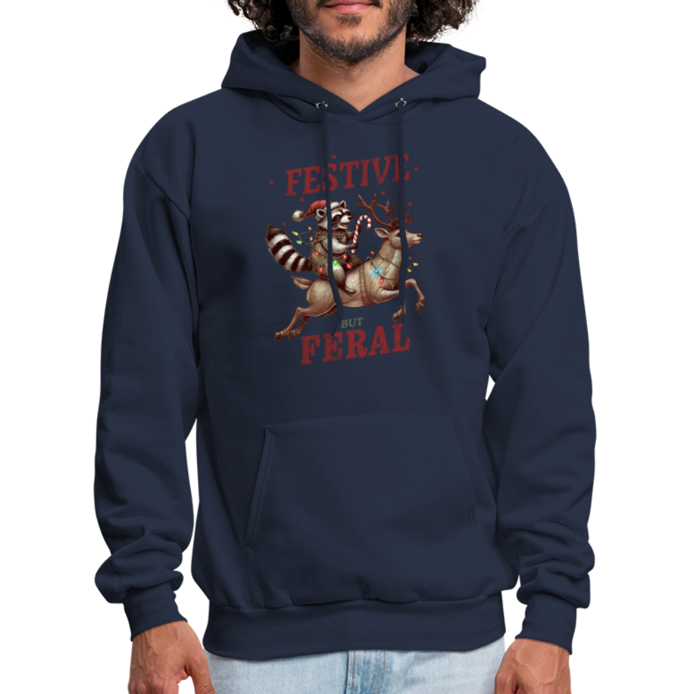 Festive But Feral Raccoon Christmas Hoodie - navy