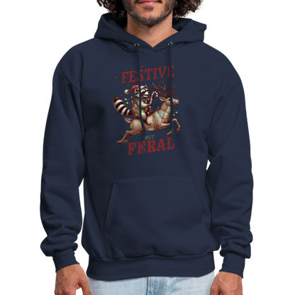 Festive But Feral Raccoon Christmas Hoodie - navy