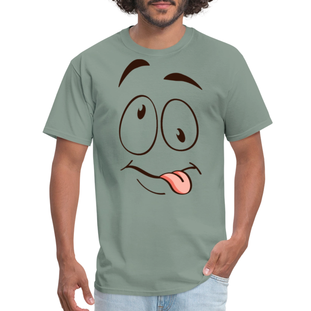 Suggestive Silly Face with Tongue T-Shirt - sage