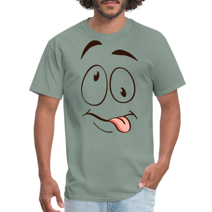 Suggestive Silly Face with Tongue T-Shirt - sage