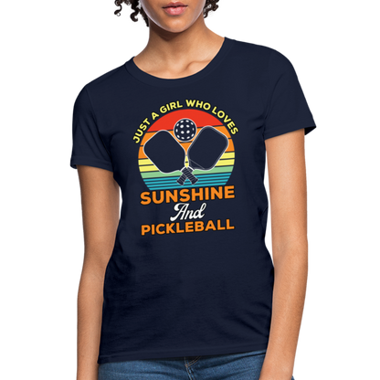 Just A Girl Who Loves Sunshine and Pickleball Women's Contoured T-Shirt - navy