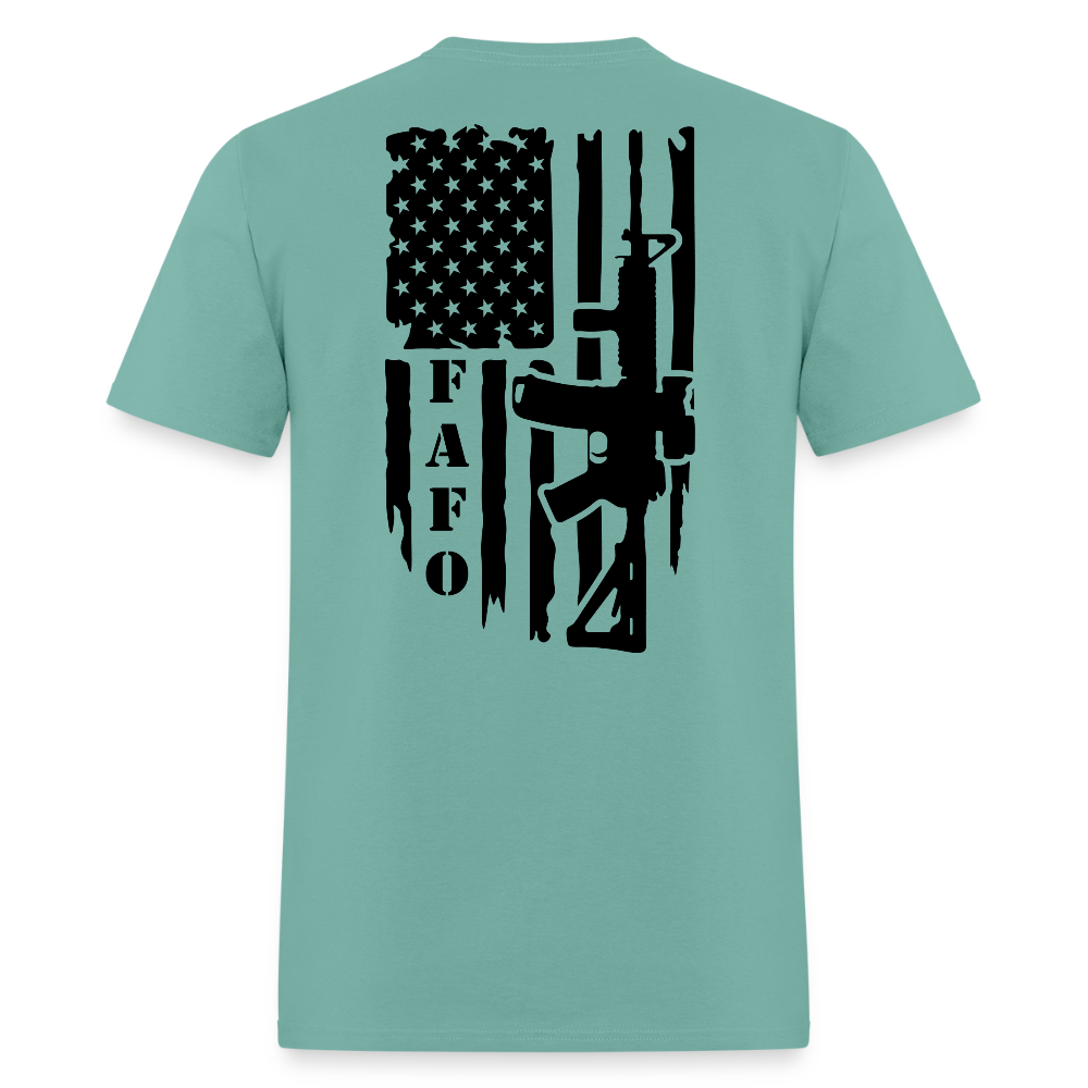 FAFO T-Shirt – AR-15 & American Flag Back Print Color: aquatic