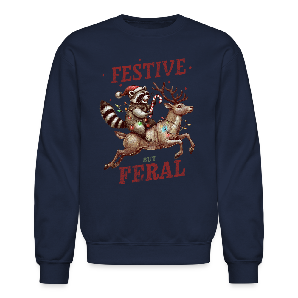 Festive But Feral Raccoon Christmas Sweatshirt - navy