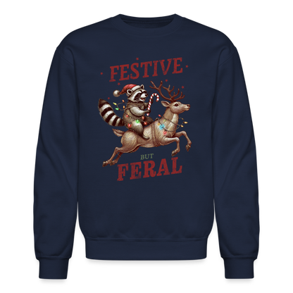 Festive But Feral Raccoon Christmas Sweatshirt - navy