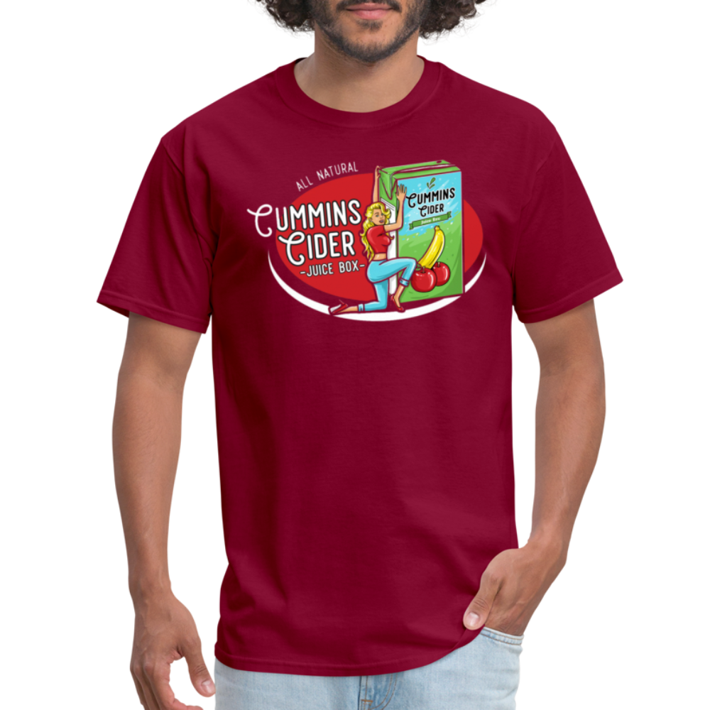 Cummins Cider Juice Box (Adult Sexual Humor) T-Shirt - burgundy