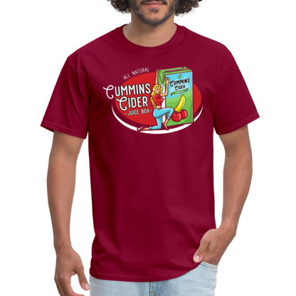 Cummins Cider Juice Box (Adult Sexual Humor) T-Shirt - burgundy