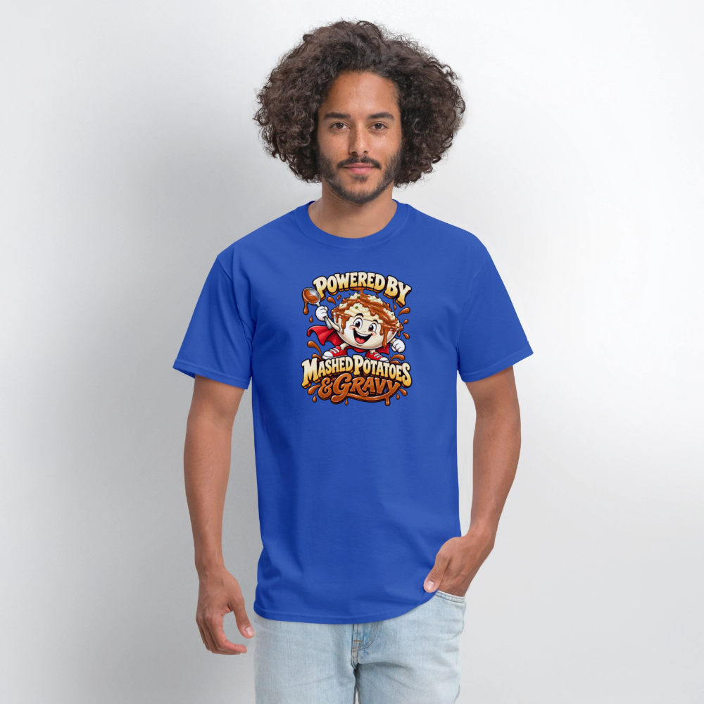Powered by Mashed Potatoes & Gravy – Superhero T-Shirt - royal blue