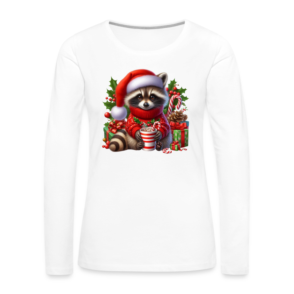 Christmas Cute Feral Raccoon Women's Premium Long Sleeve T-Shirt - white