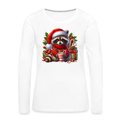 Christmas Cute Feral Raccoon Women's Premium Long Sleeve T-Shirt - white