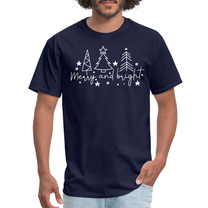 Merry and Bright (Christmas) T-Shirt - navy