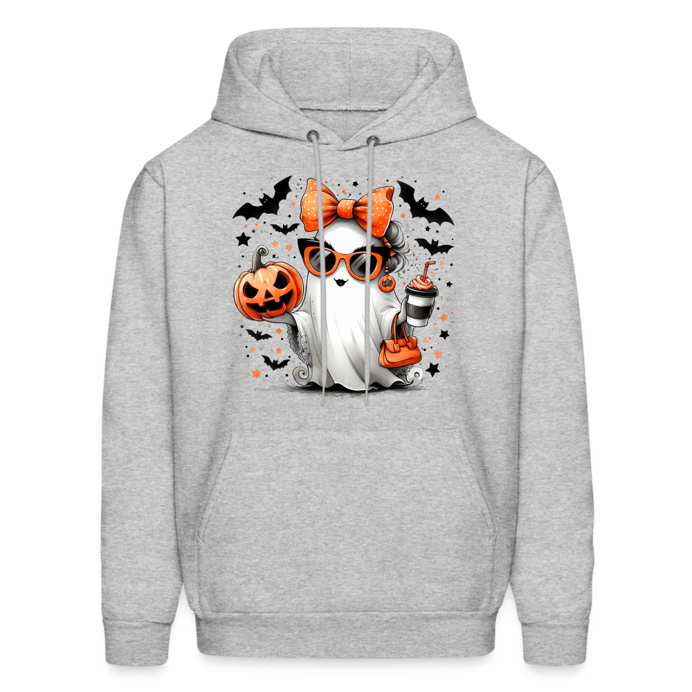 Cute Halloween Ghost with Pumpkins and Bats Hoodie (Halloween Mom) - heather gray