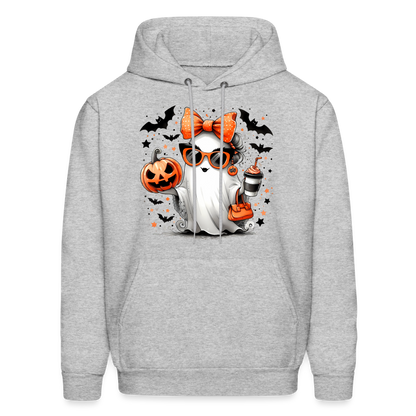 Cute Halloween Ghost with Pumpkins and Bats Hoodie (Halloween Mom) - heather gray