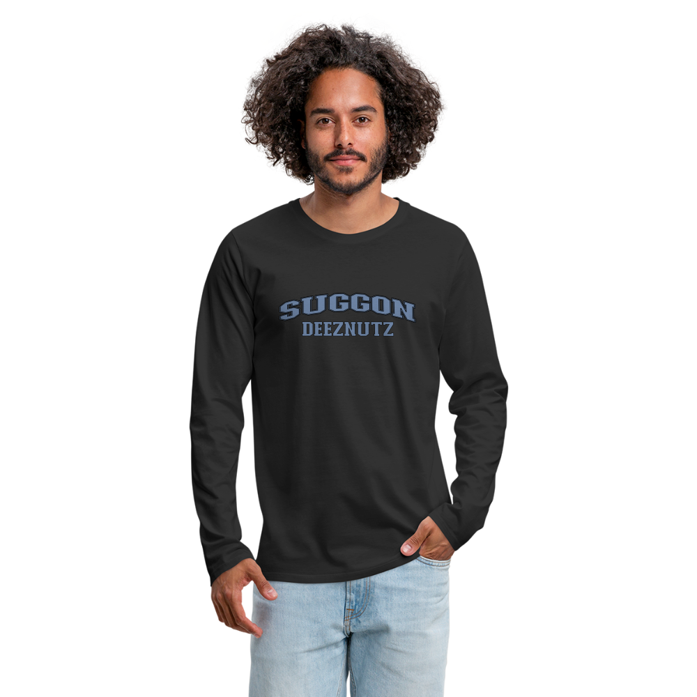 Suggon Deeznutz Men's Premium Long Sleeve T-Shirt (in Blue Ball Colors - Funny Sexual Humor) - black