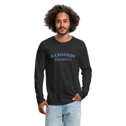 Suggon Deeznutz Men's Premium Long Sleeve T-Shirt (in Blue Ball Colors - Funny Sexual Humor) - black