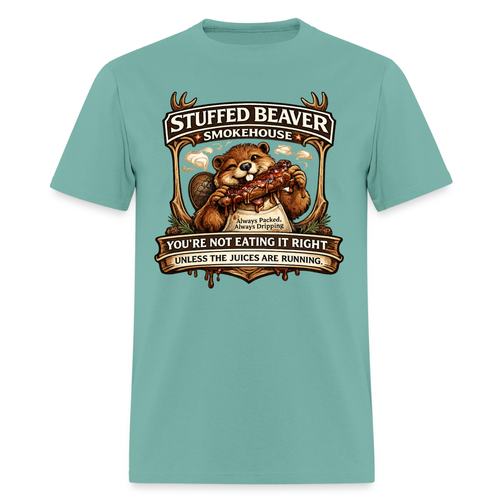 Stuffed Beaver Smokehouse Funny T-Shirt Color: Aquatic