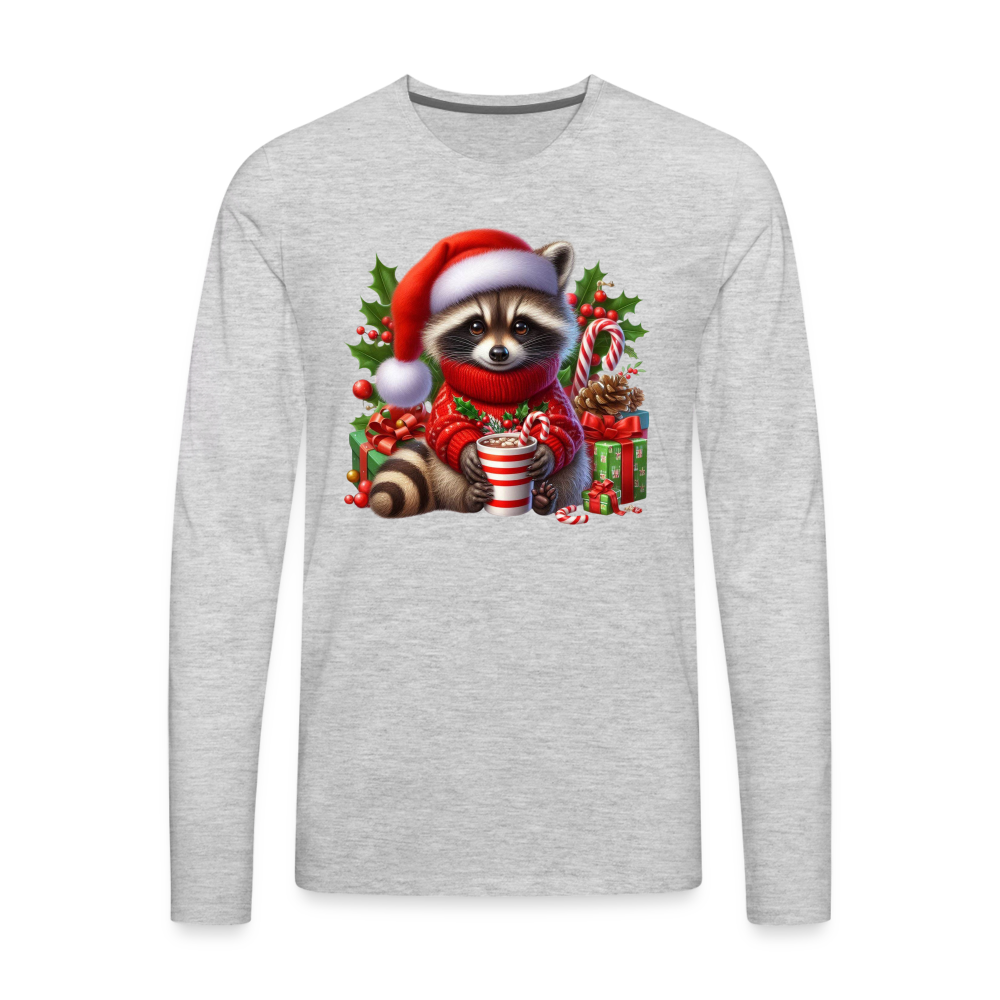 Christmas Cute Feral Raccoon Men's Premium Long Sleeve T-Shirt - heather gray