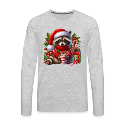 Christmas Cute Feral Raccoon Men's Premium Long Sleeve T-Shirt - heather gray