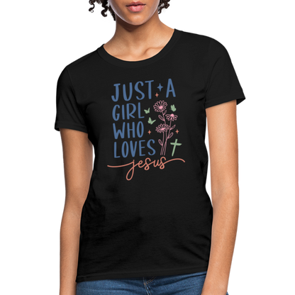 Just A Girl Who Loves Jesus Women's Contoured T-Shirt - black