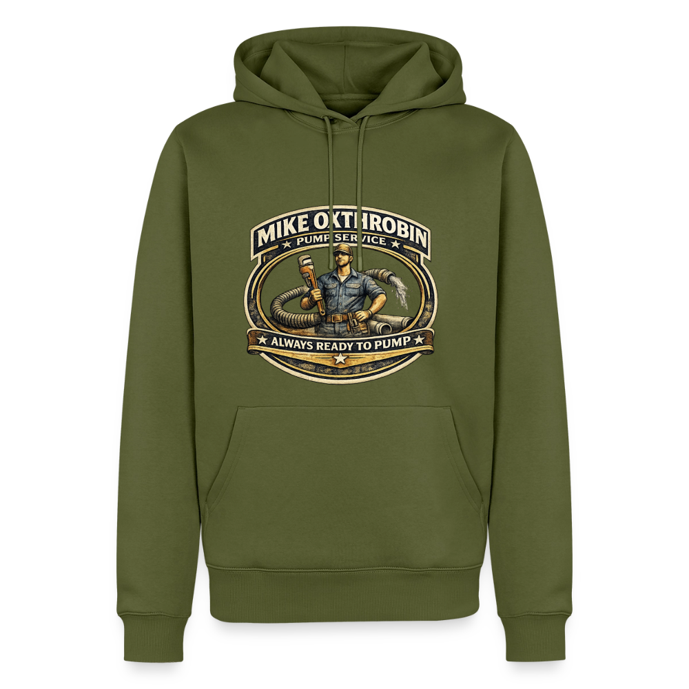 Mike Oxthrobin Pump Service Hoodie Funny Adult Humor Color: khaki green