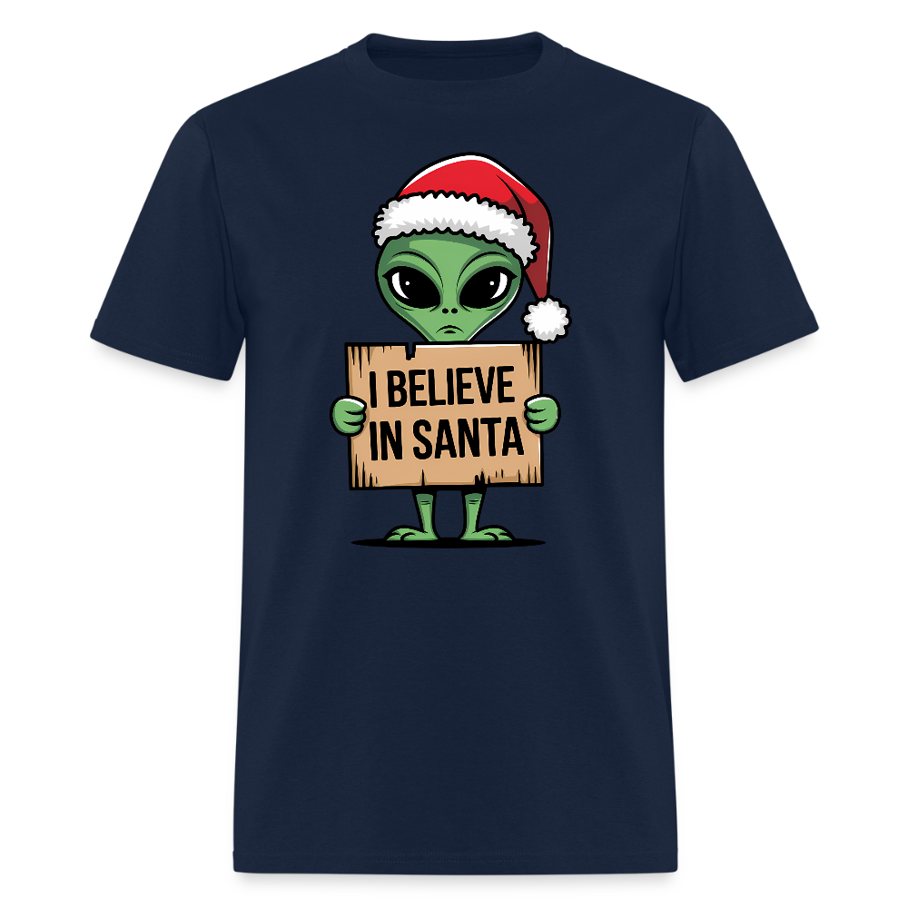 I Believe in Santa T-Shirt – Funny Alien Christmas Tee Color: navy