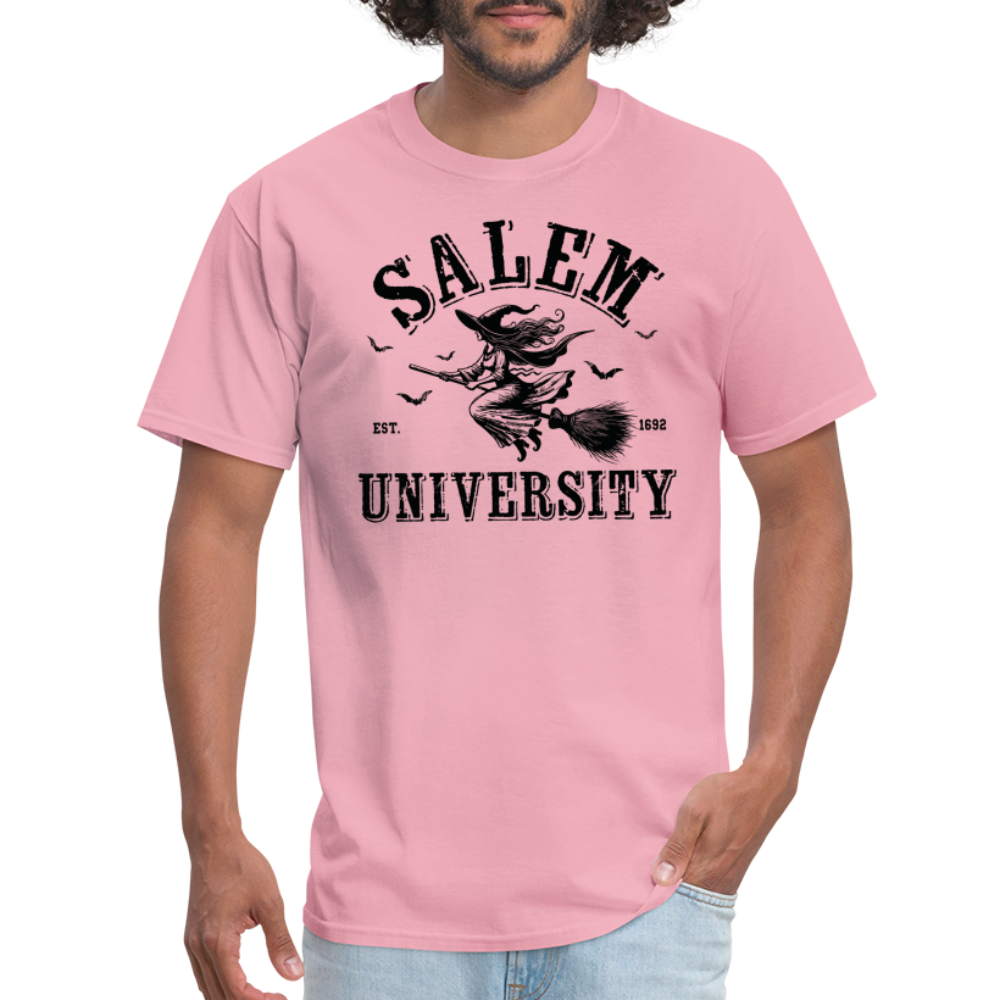 Salem University T-Shirt (Halloween Witch Riding Broom) - pink