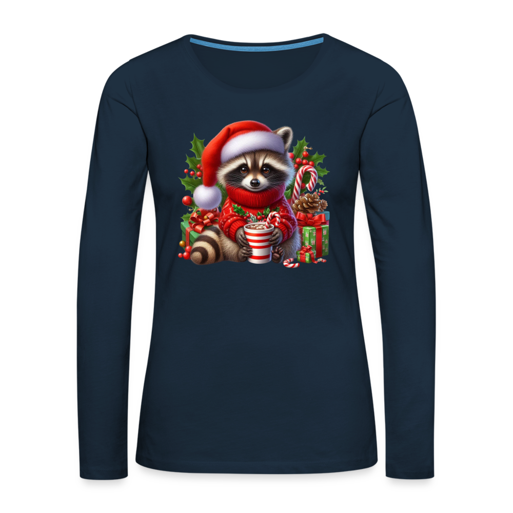 Christmas Cute Feral Raccoon Women's Premium Long Sleeve T-Shirt - deep navy