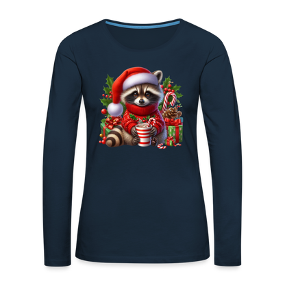 Christmas Cute Feral Raccoon Women's Premium Long Sleeve T-Shirt - deep navy