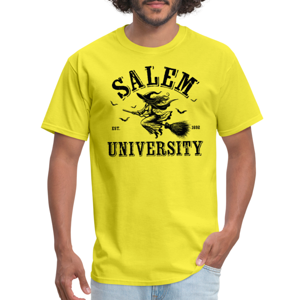 Salem University T-Shirt (Halloween Witch Riding Broom) - yellow