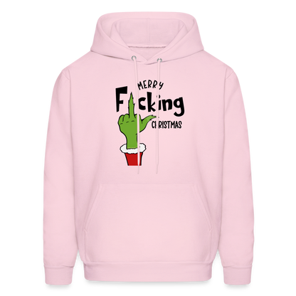 Merry F*cking Christmas Grumpy Middle Finger Hoodie - pale pink