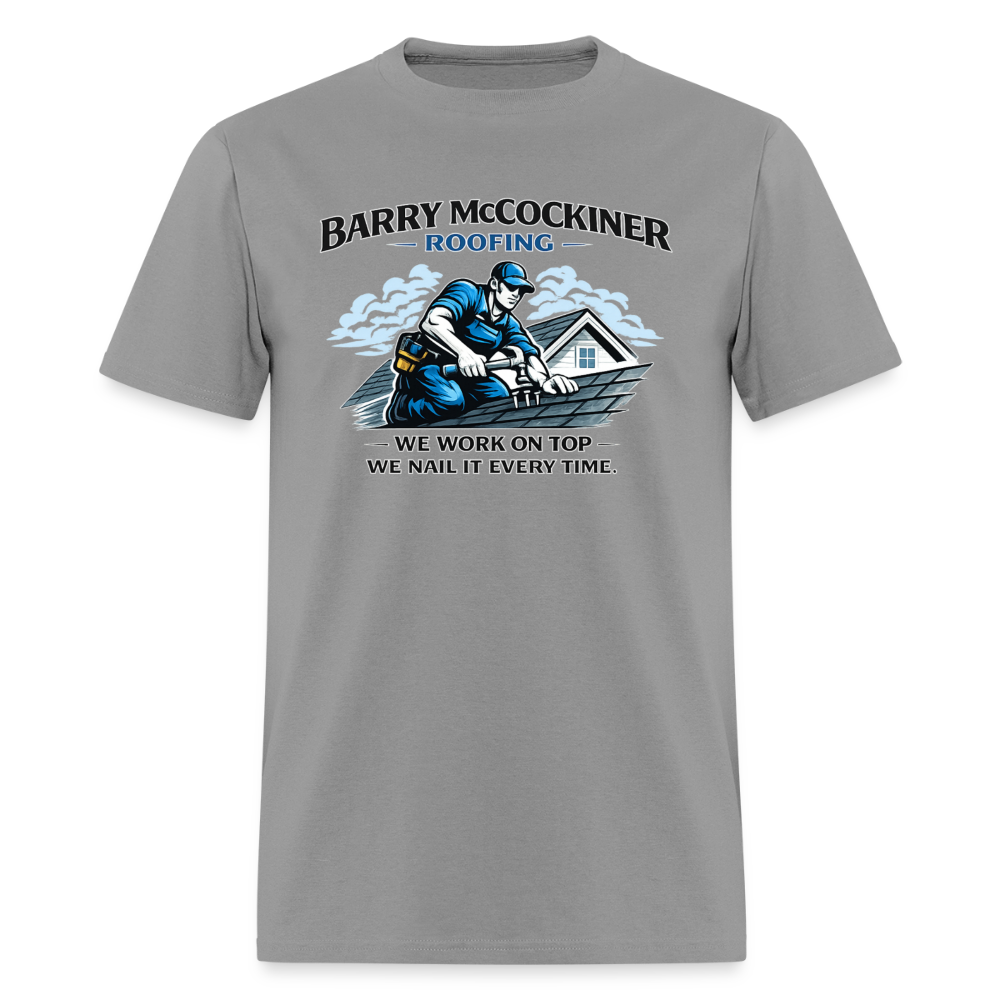 Barry McCockiner Roofing Funny Adult T-Shirt Color: Rock