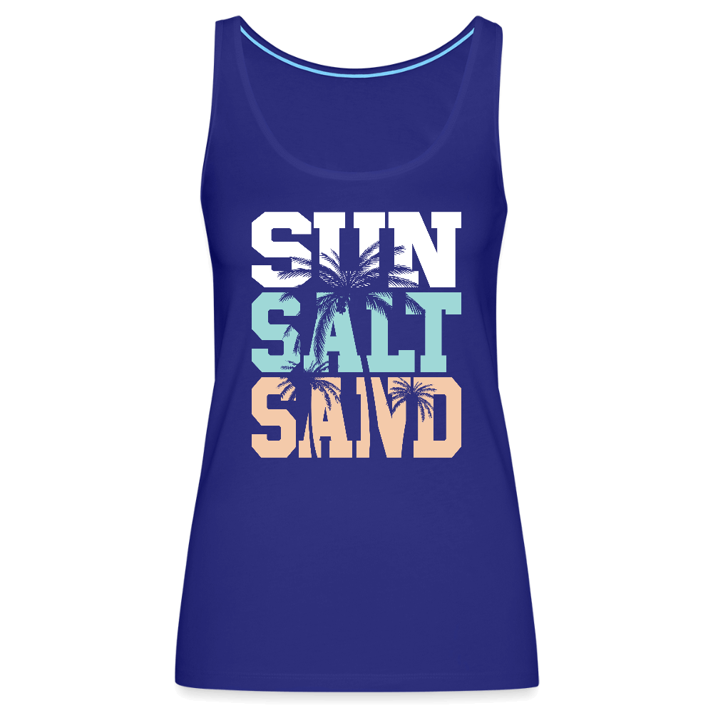 Sun Salt Sand Women’s Tank Top with Palm Tree Beach Theme - royal blue