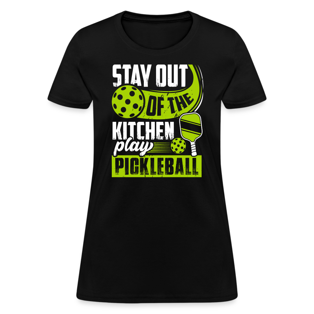 Stay Out Of The Kitchen Play Pickleball Women's Contoured T-Shirt - black