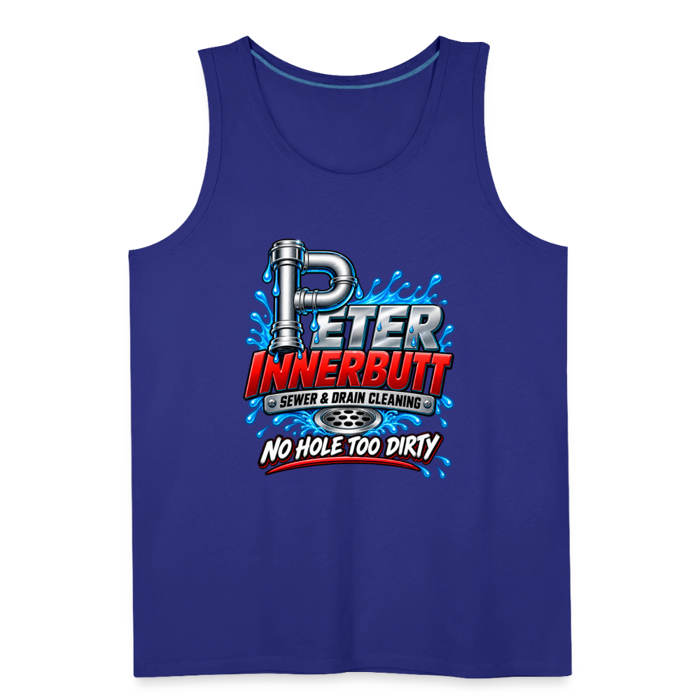 Peter Innerbutt Funny Men's Tank Top – No Hole Too Dirty Adult Humor Shirt Color: royal blue