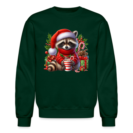 Christmas Cute Feral Raccoon Sweatshirt - forest green