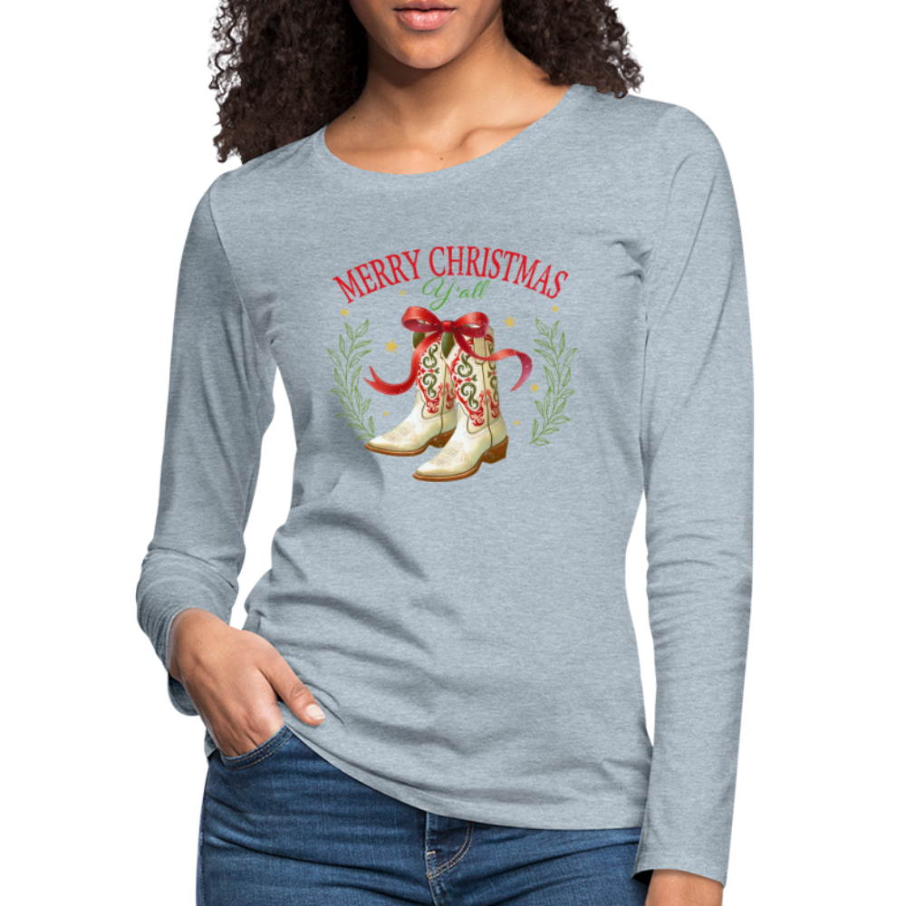 Merry Christmas Y'all Women's Premium Long Sleeve T-Shirt - heather ice blue