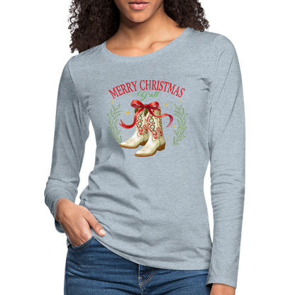 Merry Christmas Y'all Women's Premium Long Sleeve T-Shirt - heather ice blue