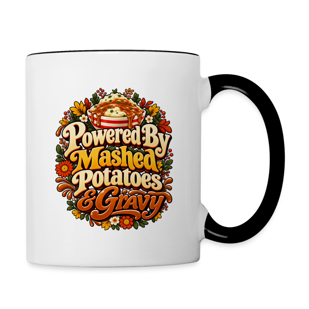Powered by Mashed Potatoes & Gravy – Fall Floral Coffee Mug - white/black