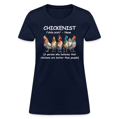 Chickenist Women's Contoured T-Shirt (Chickens are better than people) - navy