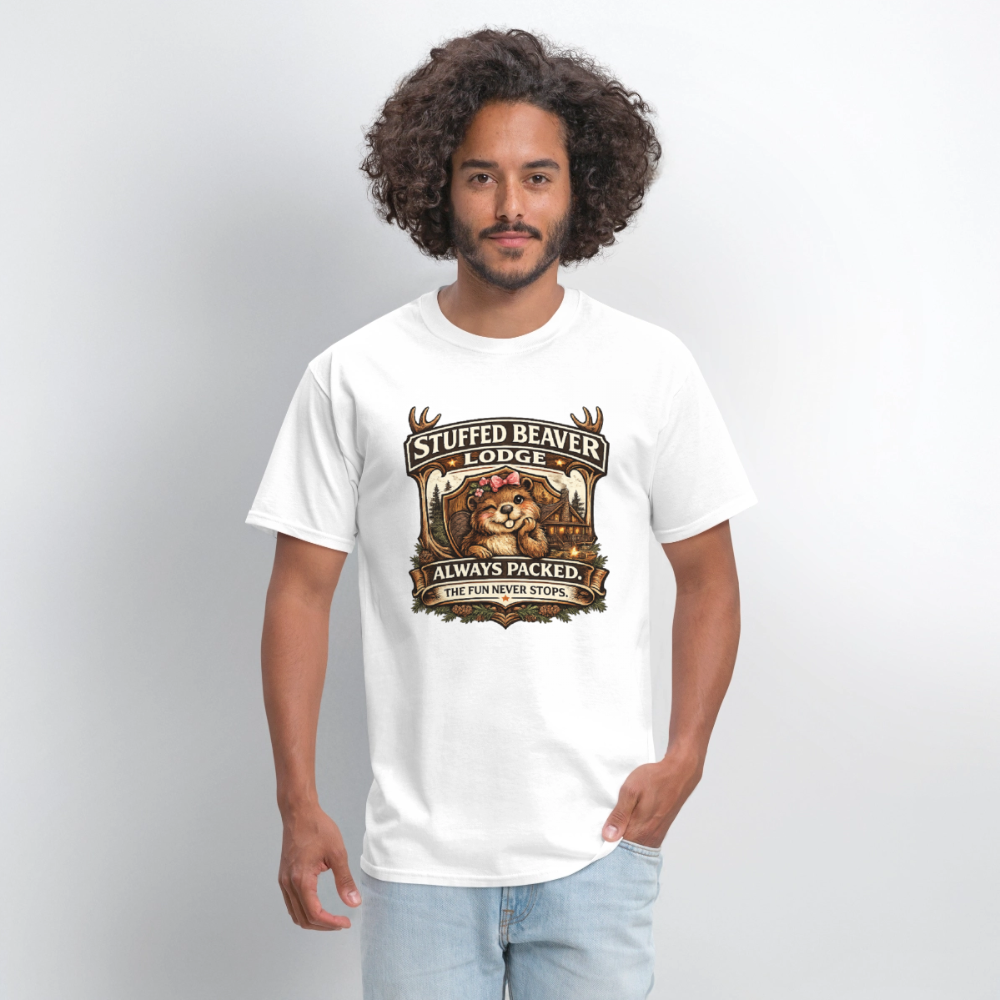 Stuffed Beaver Lodge Funny Adult T-Shirt Color: Black