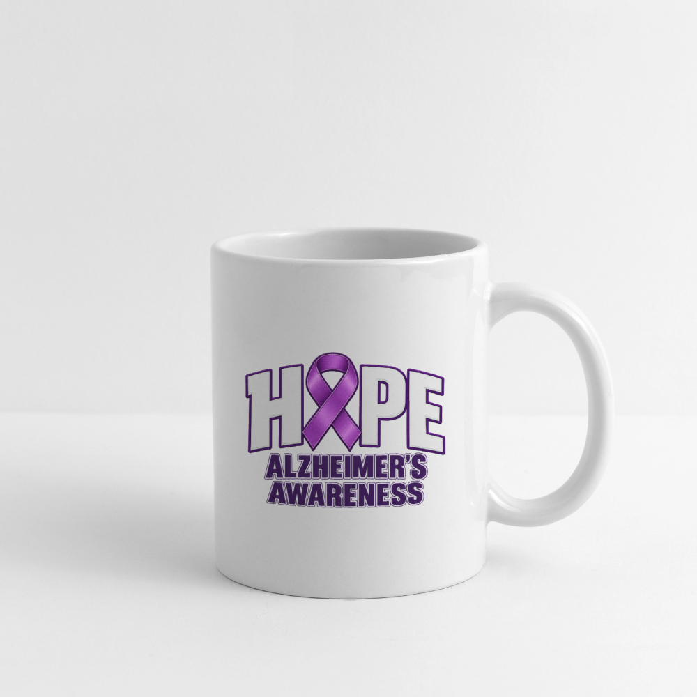 Hope Alzheimer’s Awareness Ceramic Coffee Mug – Purple Ribbon - white