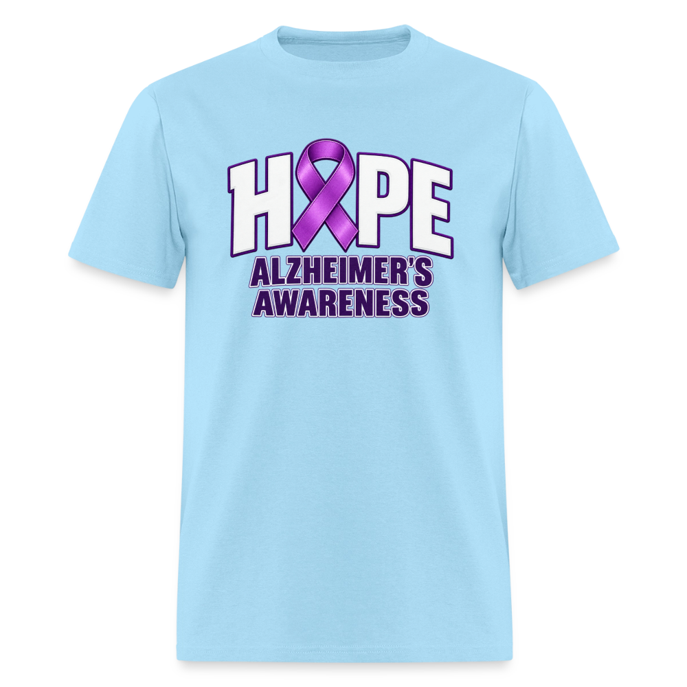 Hope Alzheimer’s Awareness T-Shirt – Purple Ribbon Support Tee Color: Powder Blue