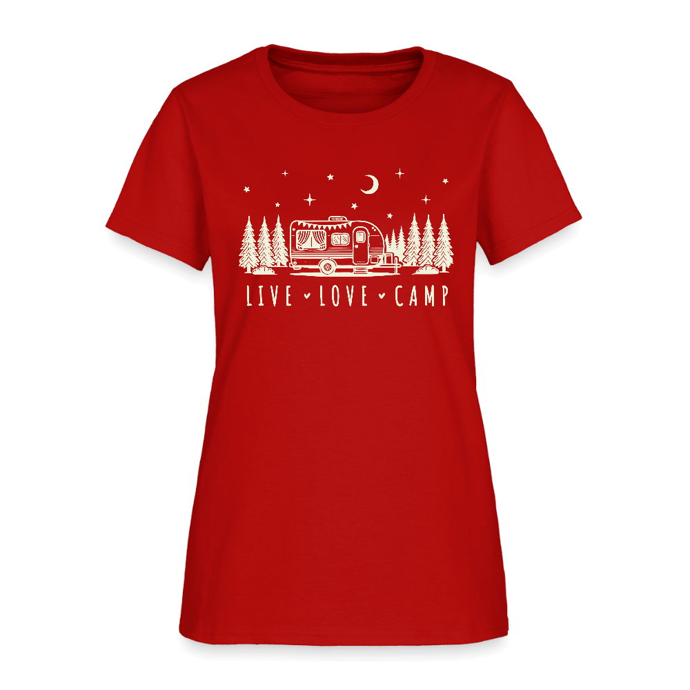 Live Love Camp Women’s T-Shirt – Camper Under the Stars Color: red